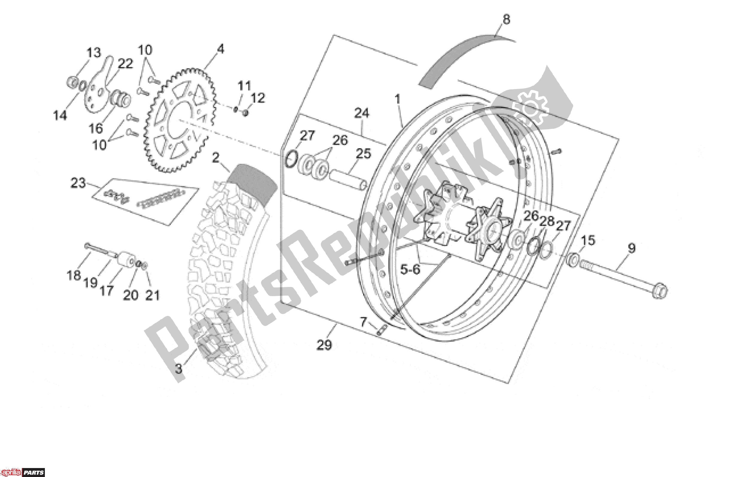 Tutte le parti per il Ruota Posteriore del Aprilia ETX / RX 108 125 1999 - 2001