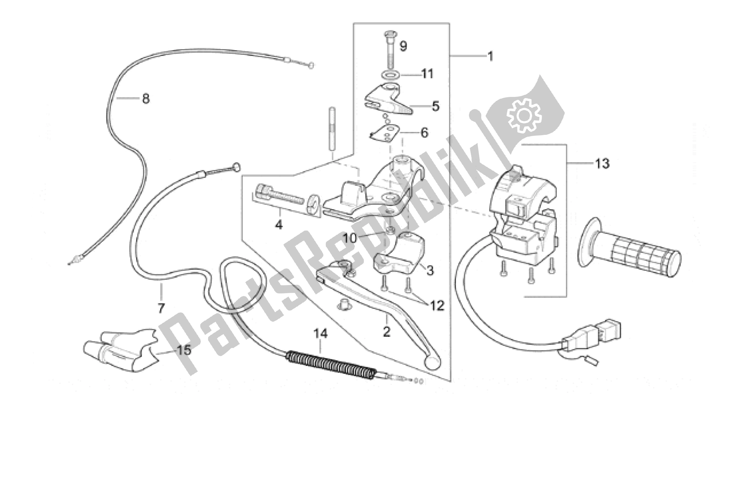 All parts for the Clutch Lever of the Aprilia ETX / RX 108 125 1999 - 2001