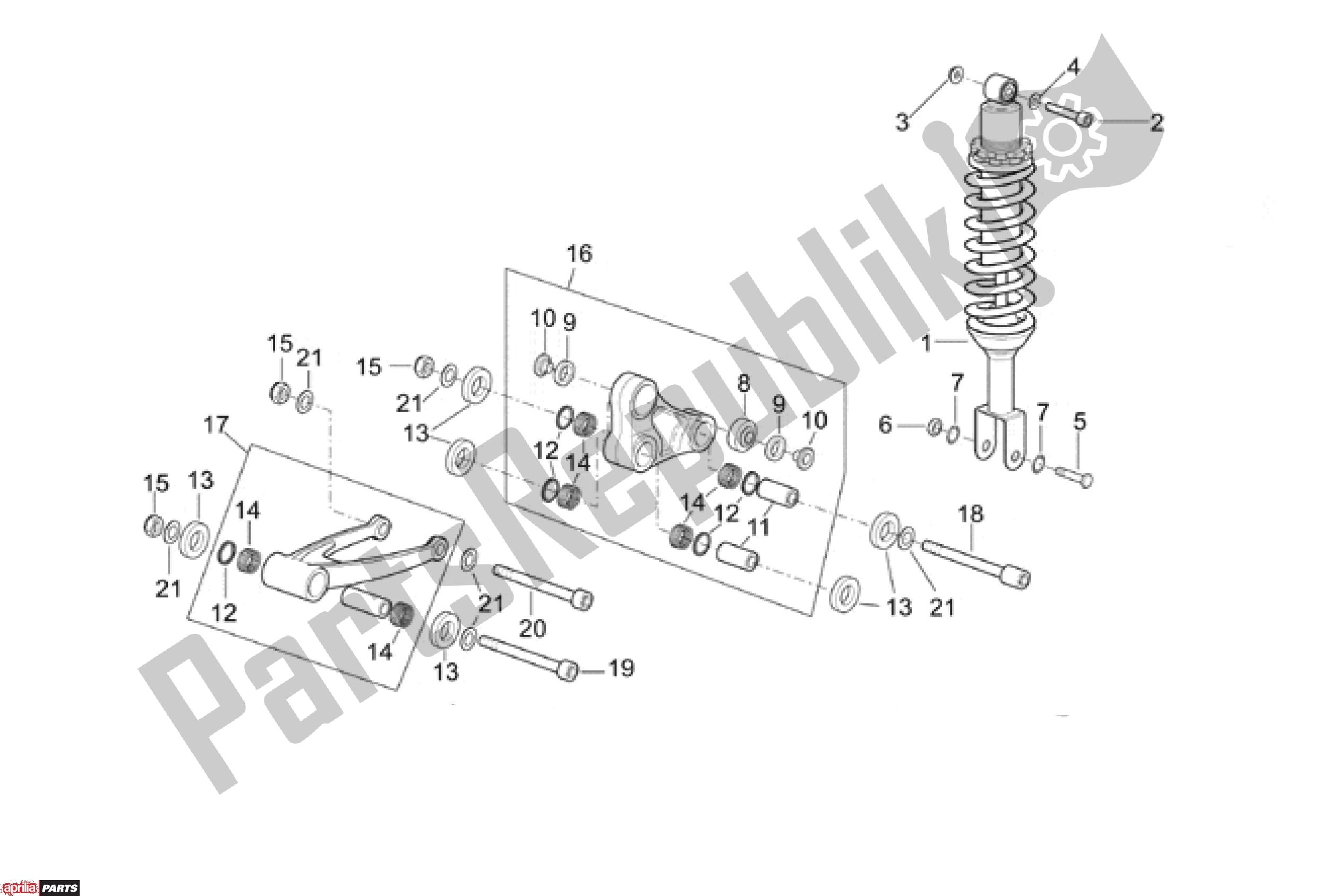 All parts for the Schokbreker of the Aprilia ETX / RX 108 125 1999 - 2001