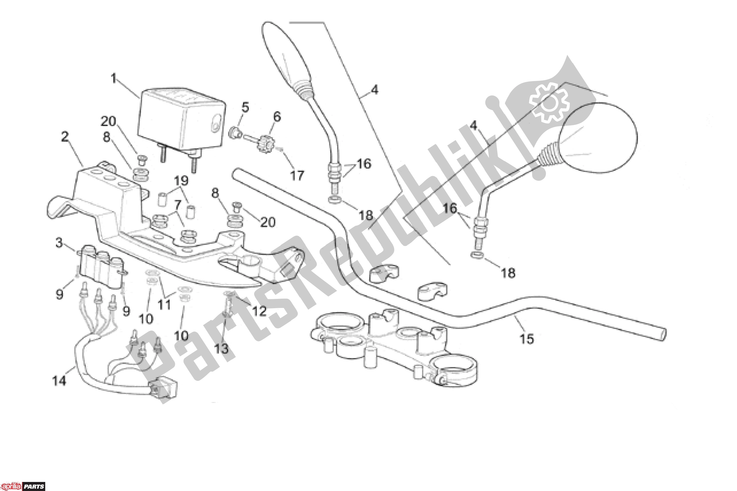 All parts for the Handlebar of the Aprilia ETX / RX 108 125 1999 - 2001