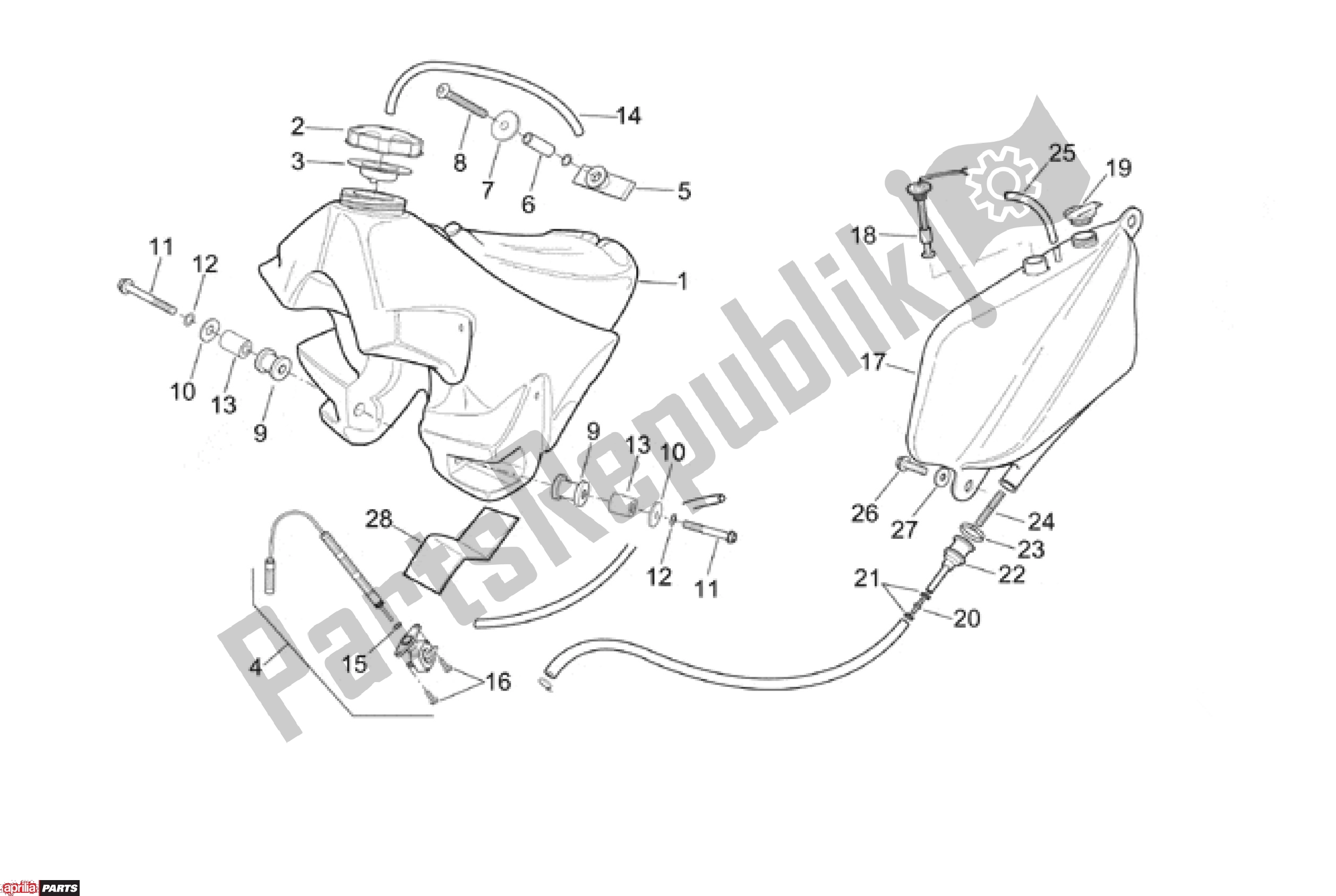 All parts for the Tank of the Aprilia ETX / RX 108 125 1999 - 2001