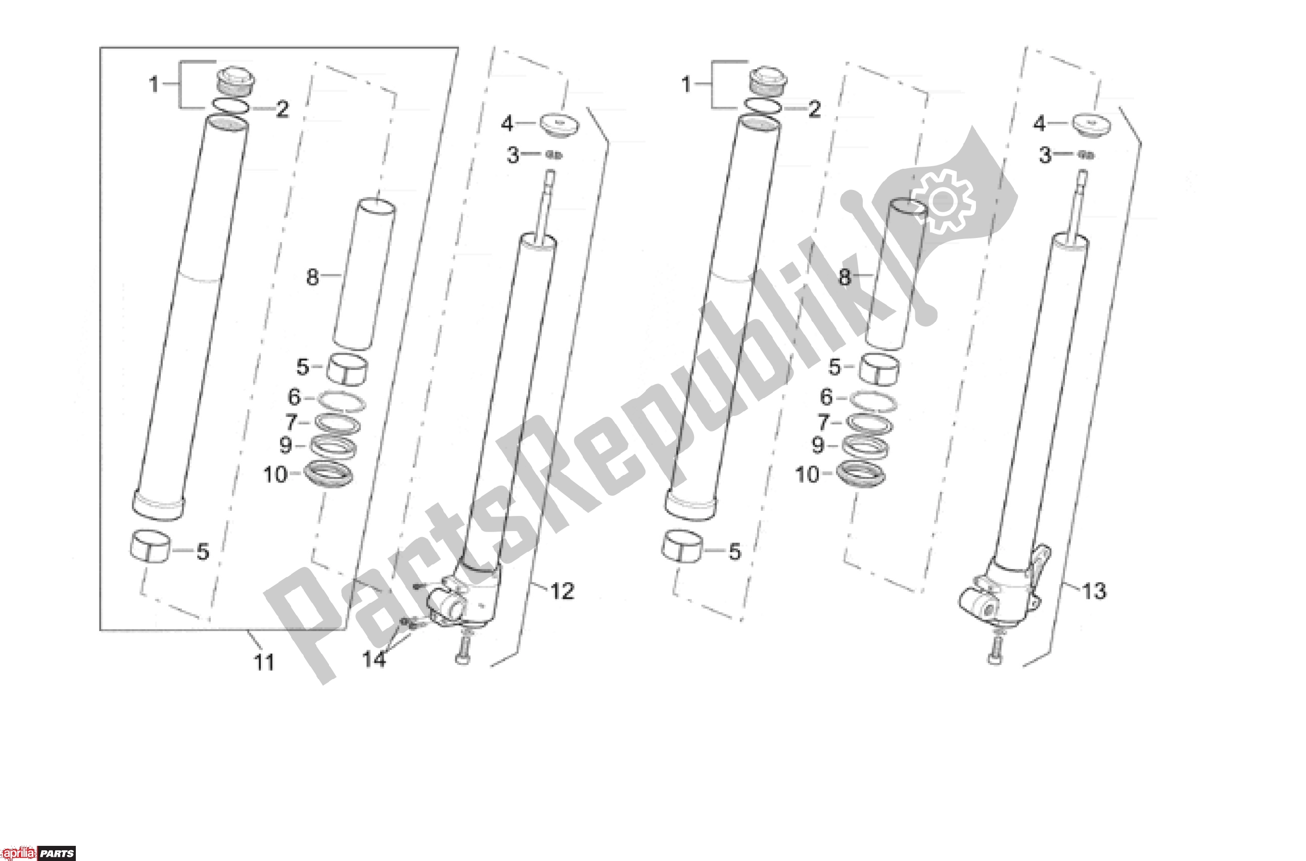 All parts for the Voorpoten of the Aprilia ETX / RX 108 125 1999 - 2001