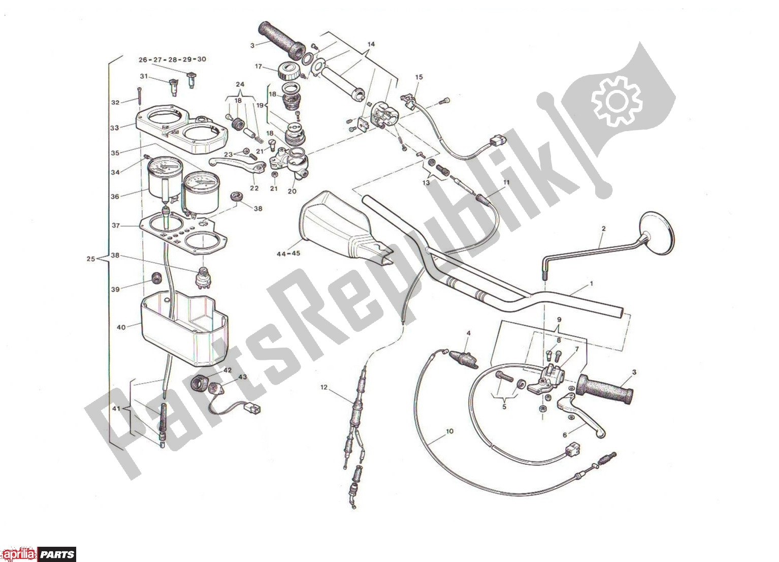 Alle onderdelen voor de Handle Bars van de Aprilia ETX 84 125 1980 - 1995