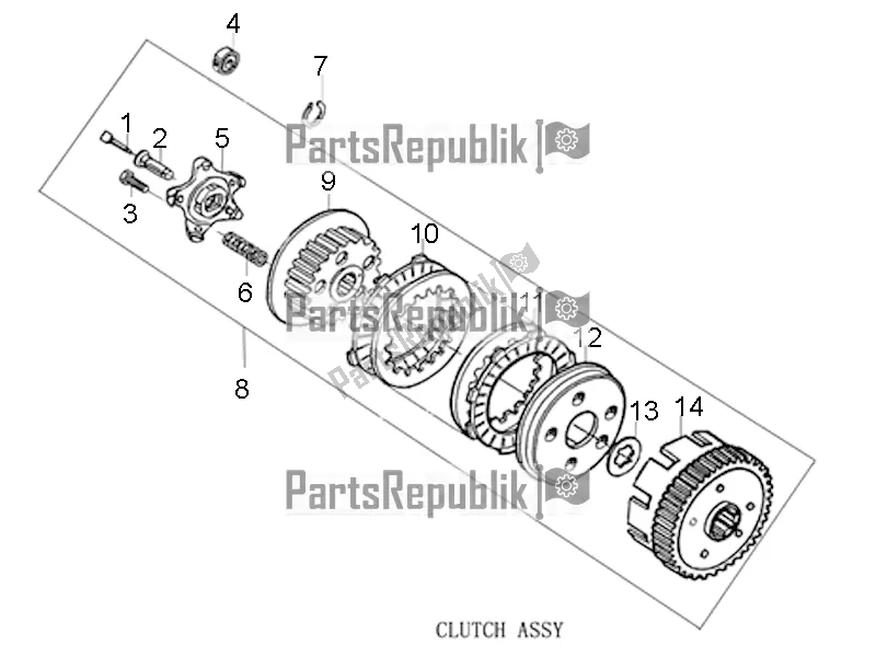 All parts for the Clutch Assy of the Aprilia ETX 150 2016
