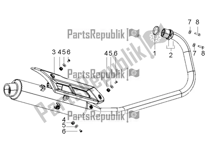 All parts for the Muffler Assembly of the Aprilia ETX 150 2016