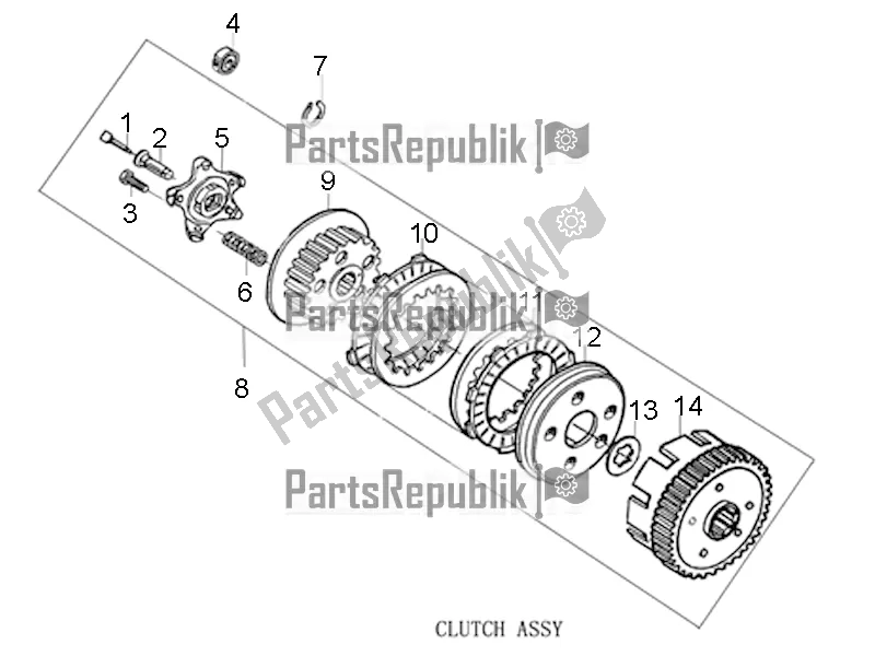 All parts for the Clutch Assy of the Aprilia ETX 150 2018