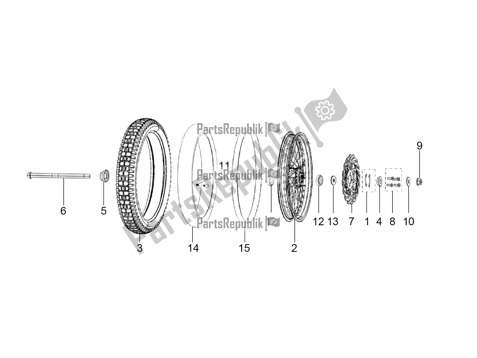 All parts for the Front Wheel With Spokes of the Aprilia ETX 150 2018