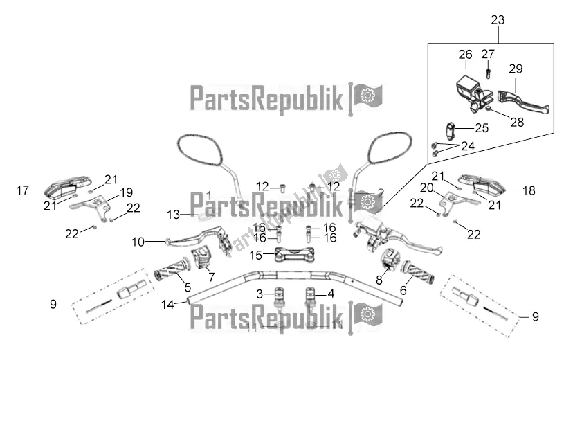 All parts for the Handlebar Assembly of the Aprilia ETX 150 2018