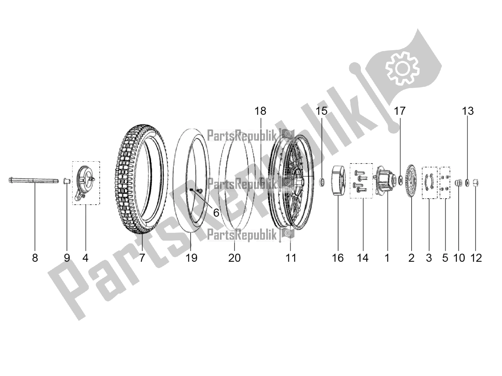 All parts for the Rear Wheel With Spokes of the Aprilia ETX 150 2018