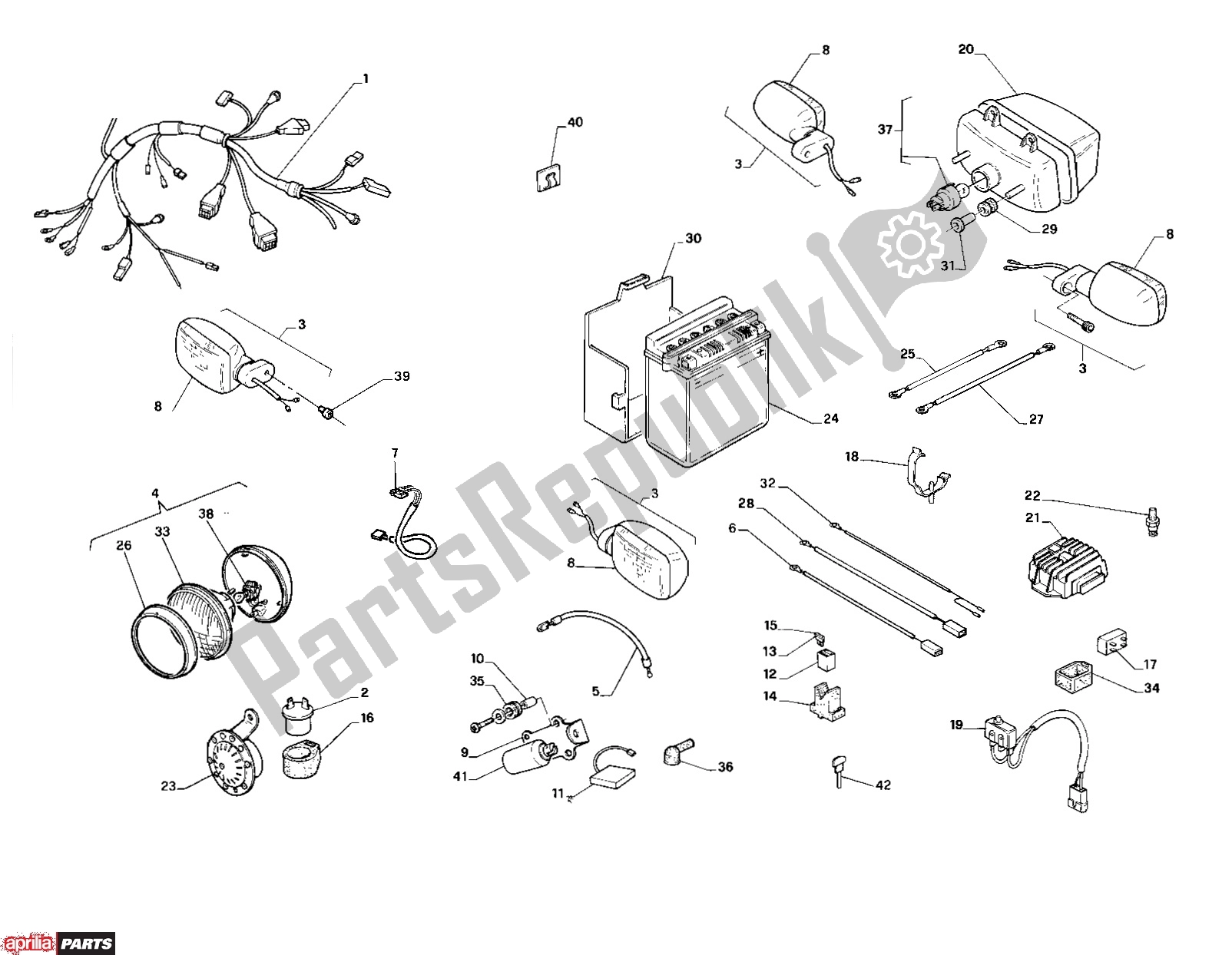 All parts for the Electrical of the Aprilia Europa 314 125 1990 - 1991