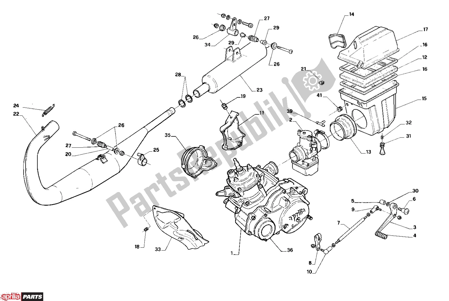 Todas as partes de Exhaust do Aprilia Europa 314 125 1990 - 1991