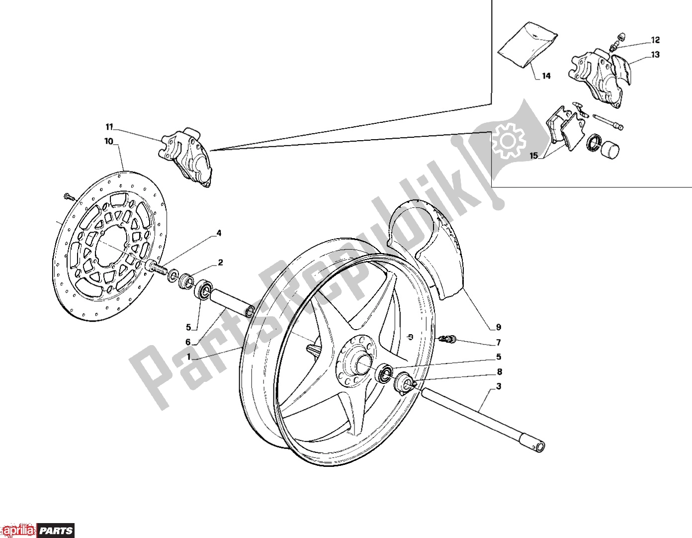 All parts for the Front Wheel of the Aprilia Europa 314 125 1990 - 1991