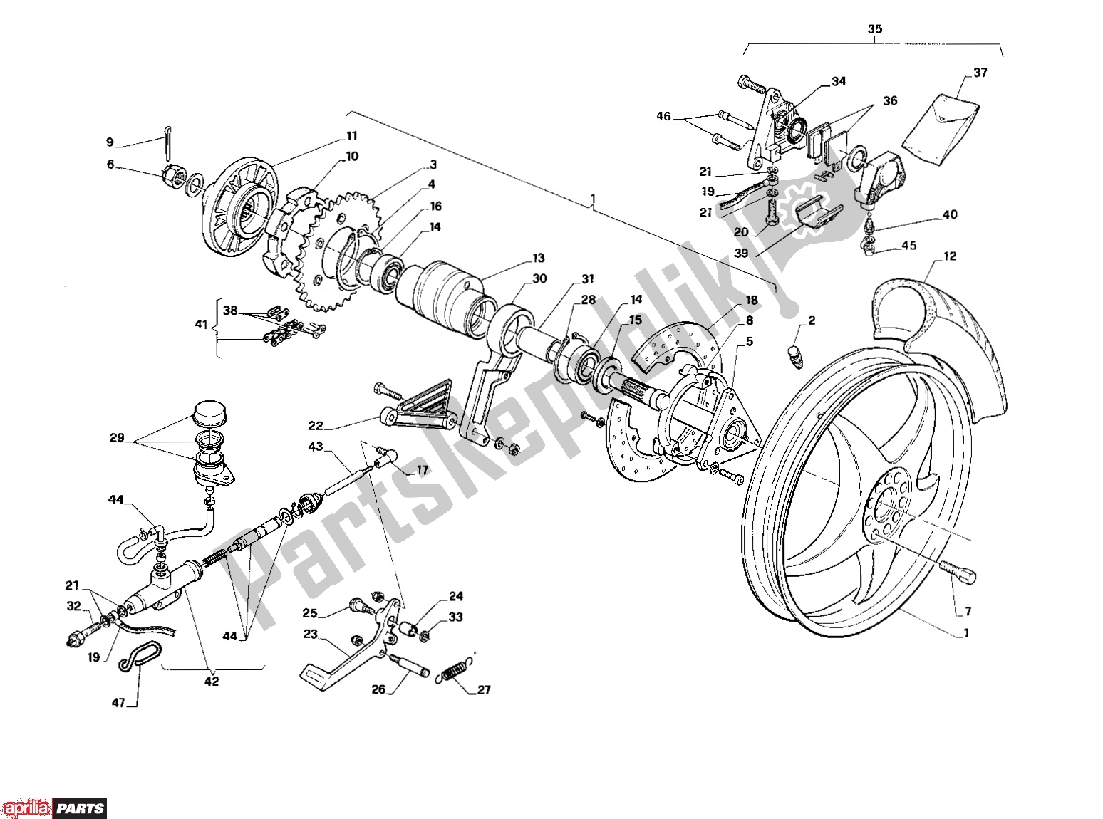 Todas as partes de Rear Wheel do Aprilia Europa 314 125 1990 - 1991