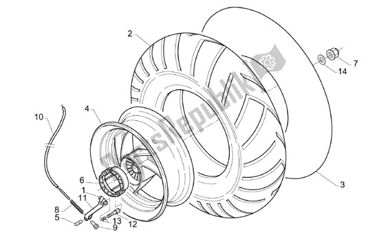 All parts for the Rear Wheel of the Aprilia Gulliver LC 513 50 1996 - 1998