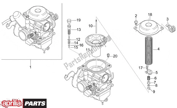 Alle onderdelen voor de Carburateur van de Aprilia Leonardo 125-150 651 1999 - 2001