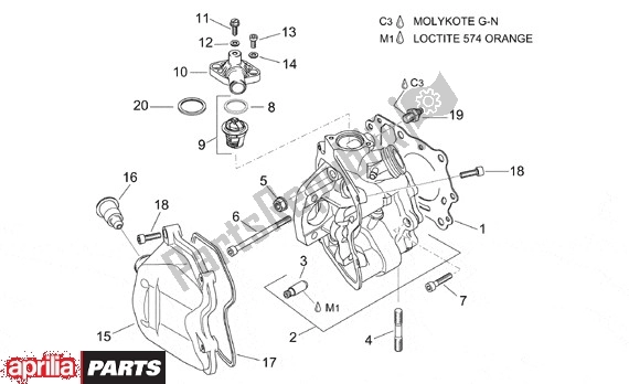 All parts for the Cylinder Head of the Aprilia Leonardo 125-150 651 1999 - 2001