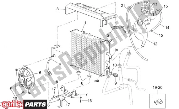 Alle onderdelen voor de Radiator van de Aprilia Leonardo 125-150 651 1999 - 2001