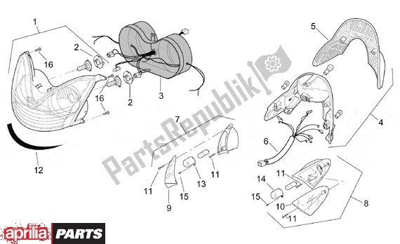 Wszystkie części do Koplamp Achterlicht Aprilia Leonardo 655 250 1999 - 2001