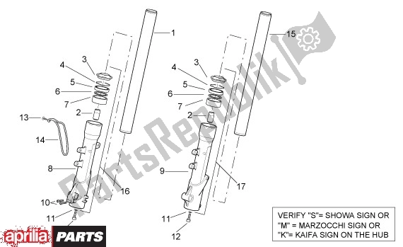 All parts for the Voorwielvork Ii of the Aprilia Leonardo 250-300 657 2002 - 2004