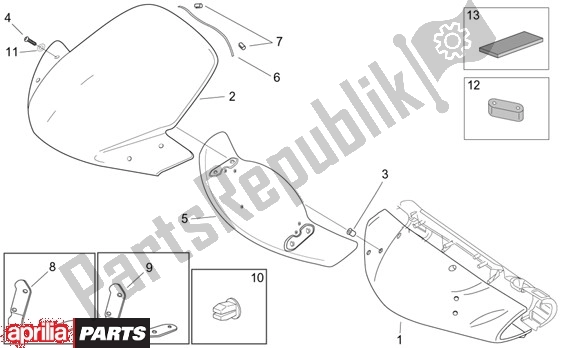 Alle onderdelen voor de Stuurafdekking Windscherm van de Aprilia Leonardo ST 125-150 652 2001 - 2004