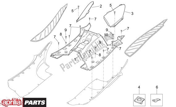 Todas as partes de Voetruimteafdekking do Aprilia Leonardo ST 125-150 652 2001 - 2004