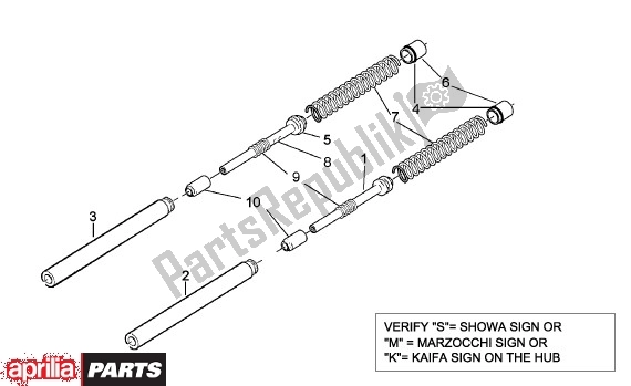 All parts for the Vork Componenten of the Aprilia Leonardo ST 125-150 652 2001 - 2004