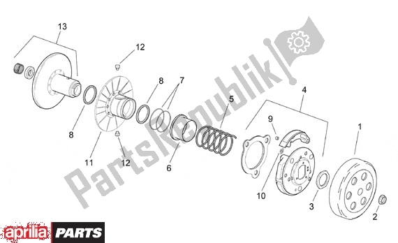 All parts for the Secundaire Poelie of the Aprilia Leonardo ST 656 250 2001