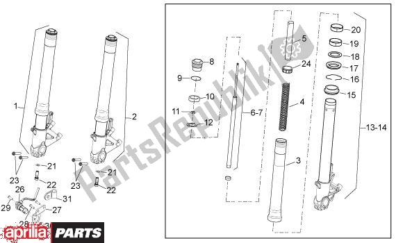 Todas las partes para Voorwielvork de Aprilia Mana 36 850 2007 - 2011