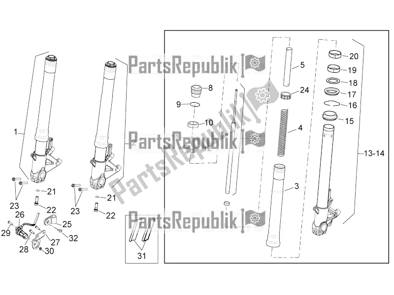 All parts for the Front Fork of the Aprilia Mana 850 GT NA 2016
