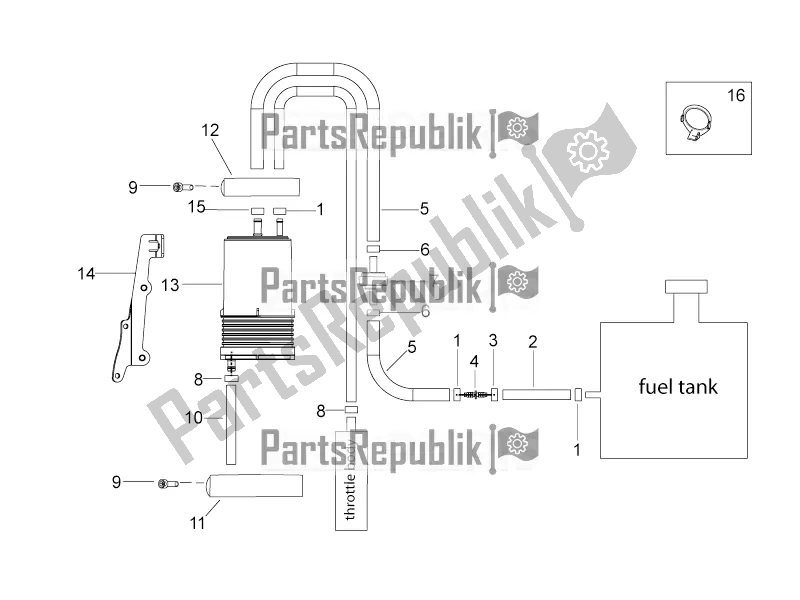 All parts for the Fuel Vapour Recover System of the Aprilia Mana 850 GT NA 2016
