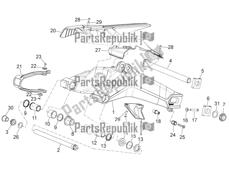 All parts for the Swing Arm of the Aprilia Mana 850 GT NA 2016