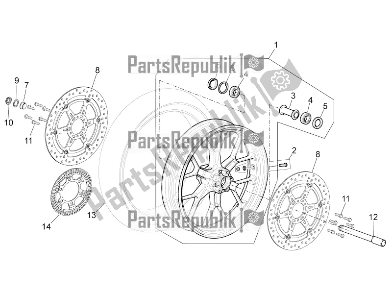 All parts for the Front Wheel of the Aprilia Mana 850 NA 2016