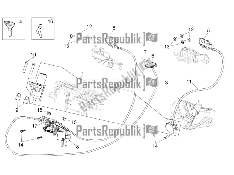 All parts for the Lock Hardware Kit of the Aprilia Mana 850 NA 2016