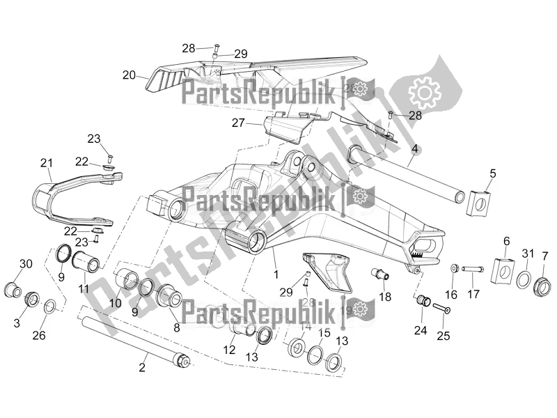 Alle onderdelen voor de Zwenkarm van de Aprilia Mana 850 NA 2016