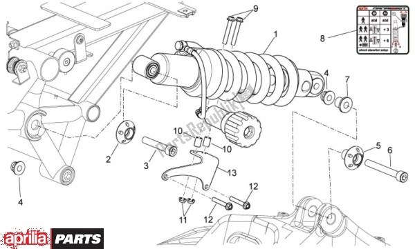 Alle onderdelen voor de Schokdemper Achteraan van de Aprilia Mana GT 55 850 2009 - 2011