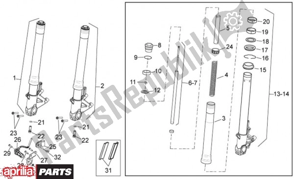 All parts for the Front Fork Showa of the Aprilia Mana GT 55 850 2009 - 2011