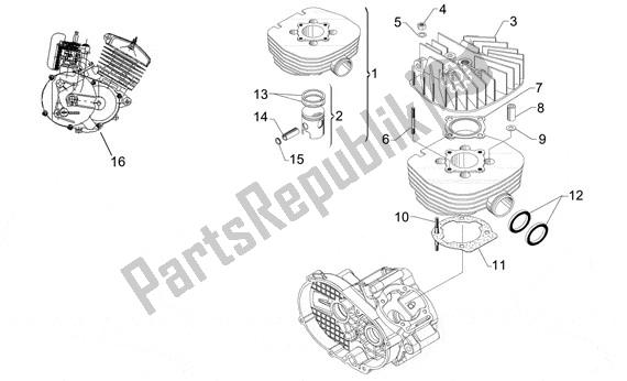 Alle onderdelen voor de Cilinder Cilinderkop van de Aprilia Mini RX Experience 14 50 2003