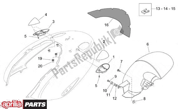 Todas as partes de Spatbord Achter do Aprilia Mojito 125-150 669 2003 - 2004