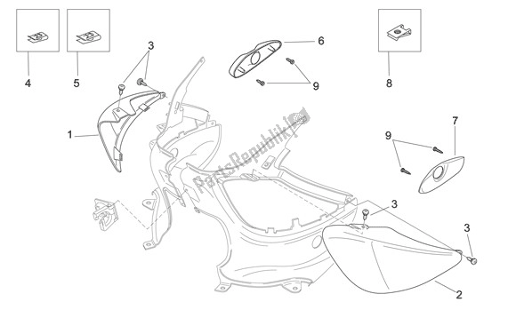 All parts for the Ondere Verkleding of the Aprilia Mojito 39 125 2008