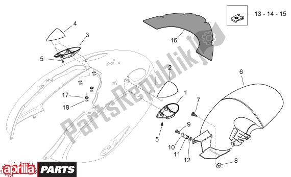 All parts for the Spatbord Achter of the Aprilia Mojito 39 125 2008