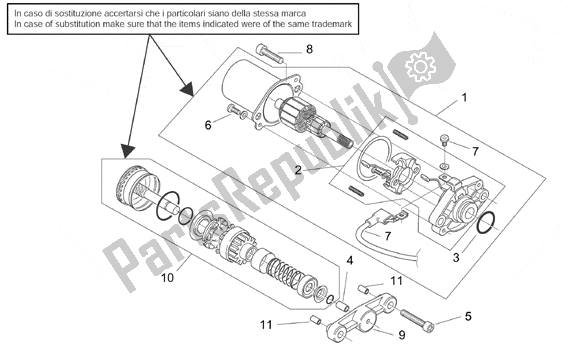 All parts for the Starter Motor of the Aprilia Mojito Custom 551 50 1999 - 2003