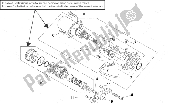 All parts for the Starter Motor of the Aprilia Mojito Retro 550 1999 - 2003