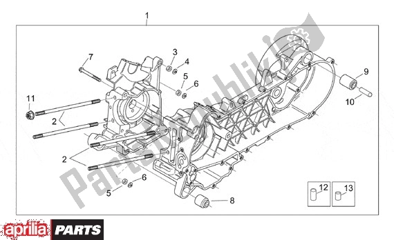 All parts for the Crankcase of the Aprilia Mojito Retro Custom 665 125 1999 - 2001
