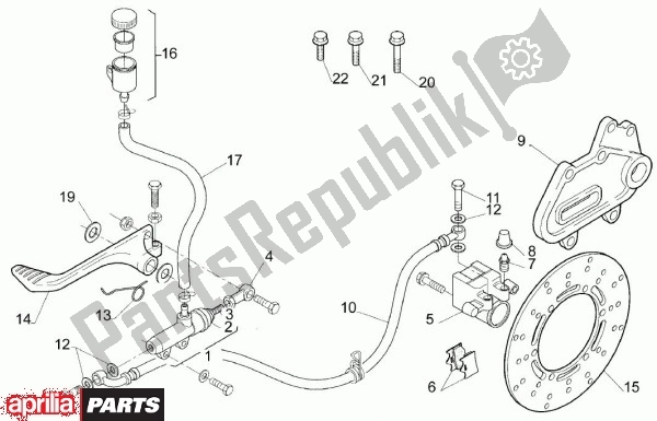 Alle onderdelen voor de Remsysteem Achteraan van de Aprilia Moto'6. 5 420 650 1995 - 1999