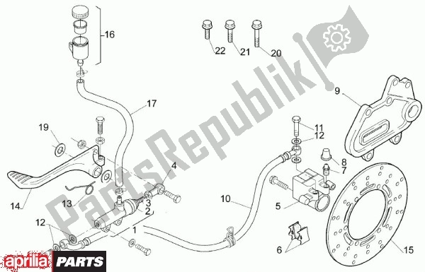 Alle Teile für das Remsysteem Achteraan des Aprilia Moto'6. 5 420 650 1995 - 1999