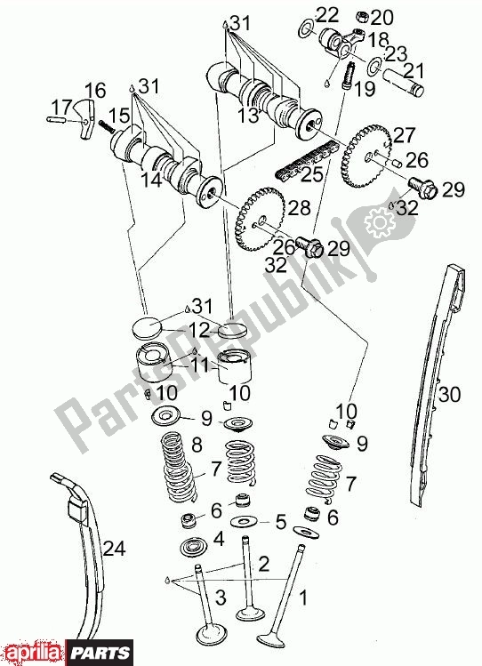 Alle onderdelen voor de Ventiele van de Aprilia Moto'6. 5 420 650 1995 - 1999