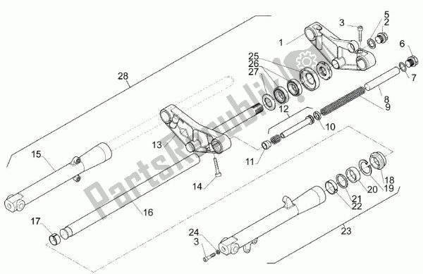 Todas as partes de Garfo Dianteiro do Aprilia Moto'6. 5 420 650 1995 - 1999