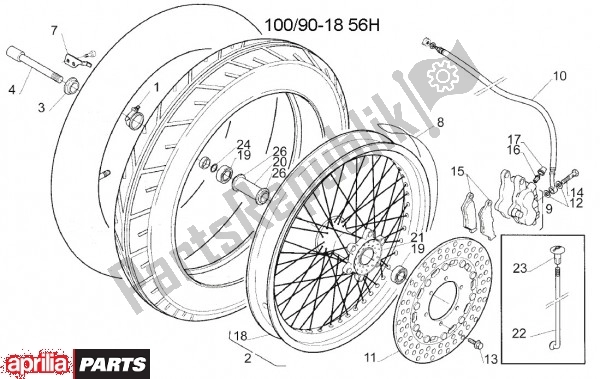 All parts for the Front Wheel of the Aprilia Moto'6. 5 420 650 1995 - 1999