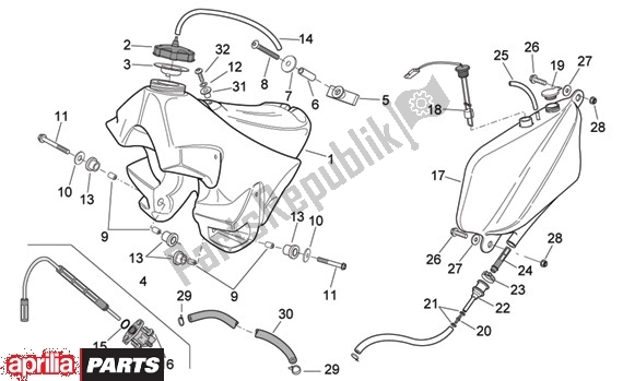 Alle onderdelen voor de Brandstoftank Olietank van de Aprilia MX 109 125 2004 - 2006