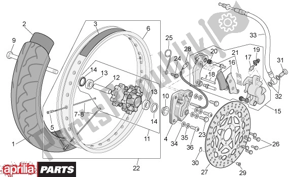 All parts for the Front Wheel of the Aprilia MX 109 125 2004 - 2006